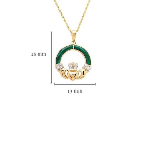 Gold Vermeil Malachite Claddagh Necklace