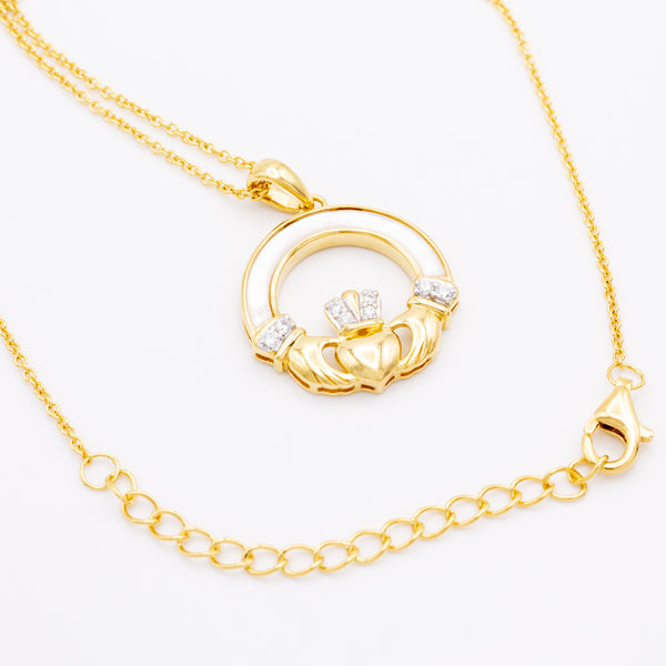 14k Gold Vermeil Mother of Pearl Claddagh Pendant