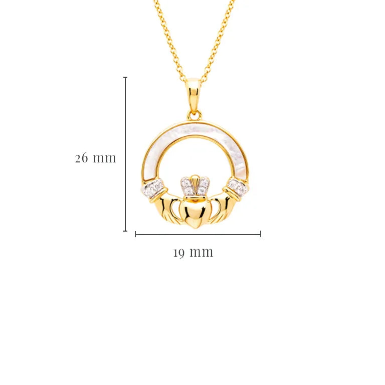 14k Gold Vermeil Mother of Pearl Claddagh Pendant – view 2