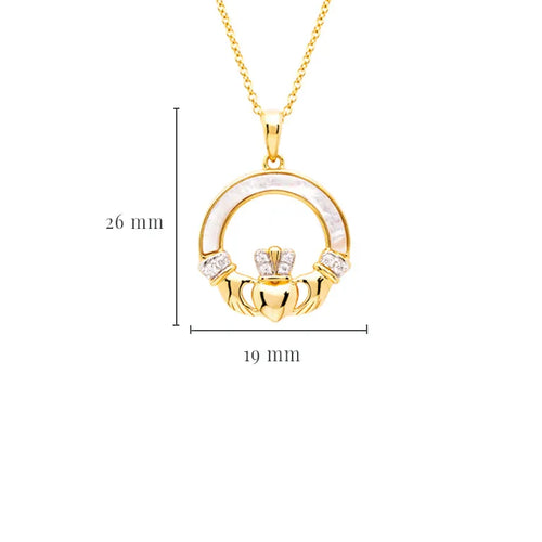 14k Gold Vermeil Mother of Pearl Claddagh Pendant
