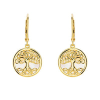 14K Gold Vermeil Tree of Life Earrings set with Mother of Pearl