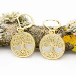 14K Gold Vermeil Tree of Life Earrings set with Mother of Pearl