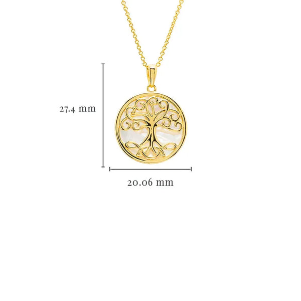 14K Gold Vermeil Tree of Life Necklace set with Mother of Pearl