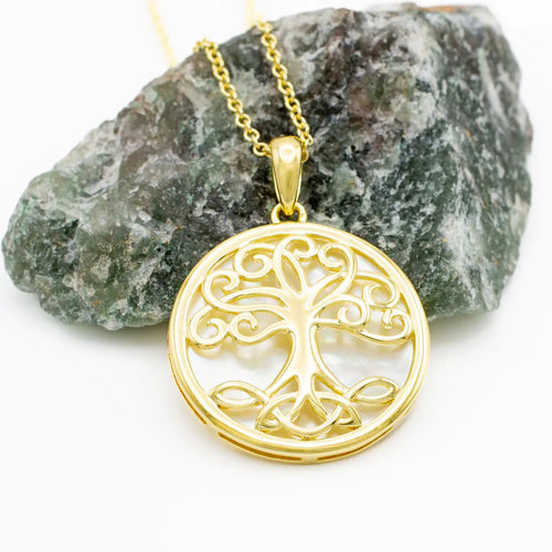 14K Gold Vermeil Tree of Life Necklace set with Mother of Pearl