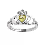 Yellow or White Gold Claddagh Birthstone Ring
