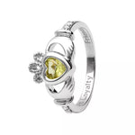 Yellow or White Gold Claddagh Birthstone Ring