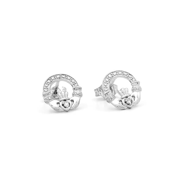 Gold and Diamond Claddagh Stud Earrings