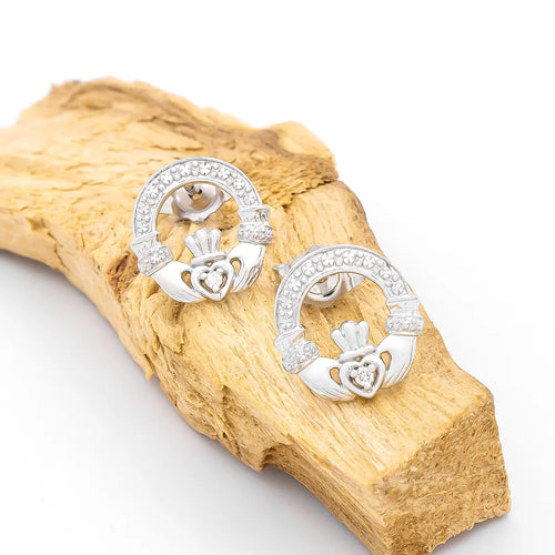 Gold and Diamond Claddagh Stud Earrings