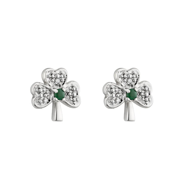 Emerald and Diamond Shamrock Stud Earrings