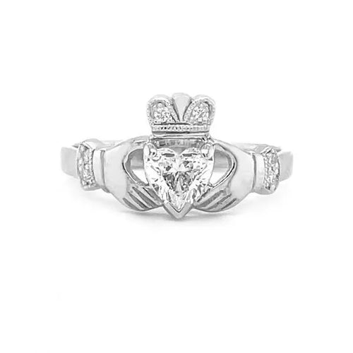 Claddagh Engagement Ring With Heart-shaped Precious Gemstone And Diamonds