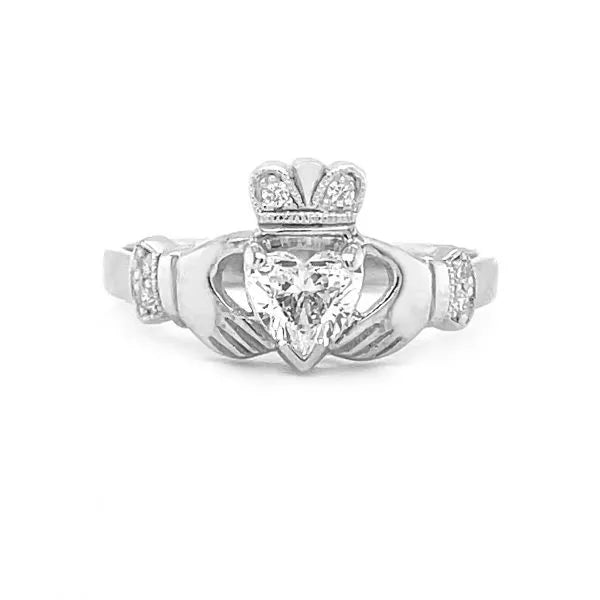 Claddagh Wedding Ring Set Adorned With Heartshaped Gemstone And Diamonds