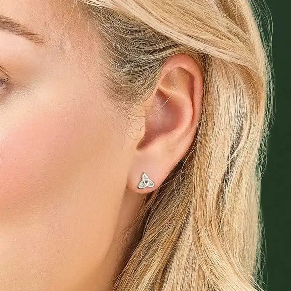 Gold Trinity Knot Stud Earrings With Diamonds