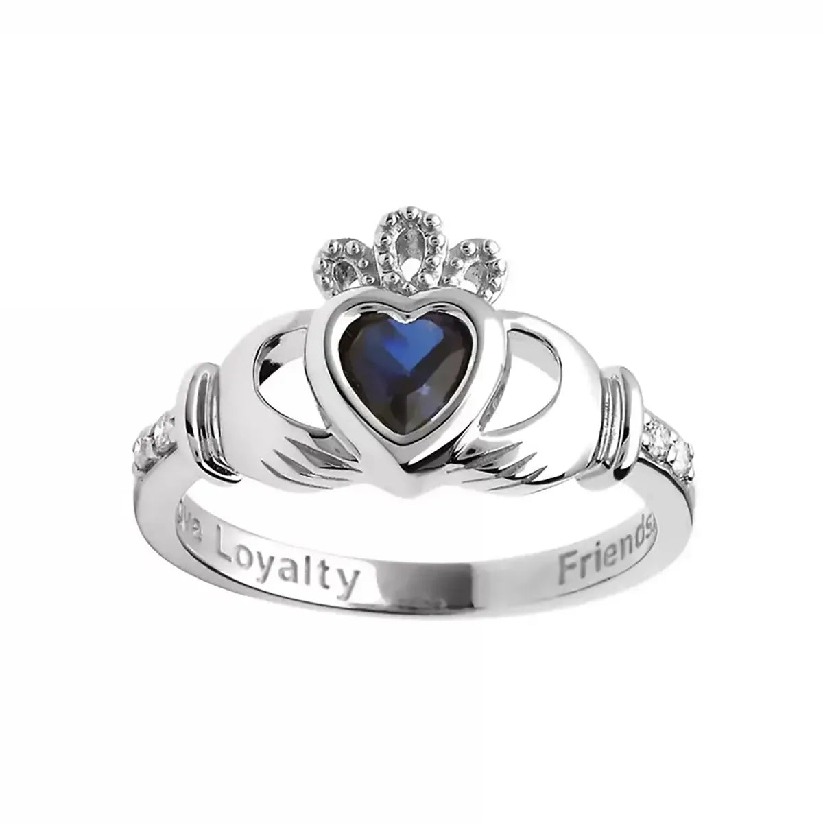 Yellow or White Gold Claddagh Birthstone Ring