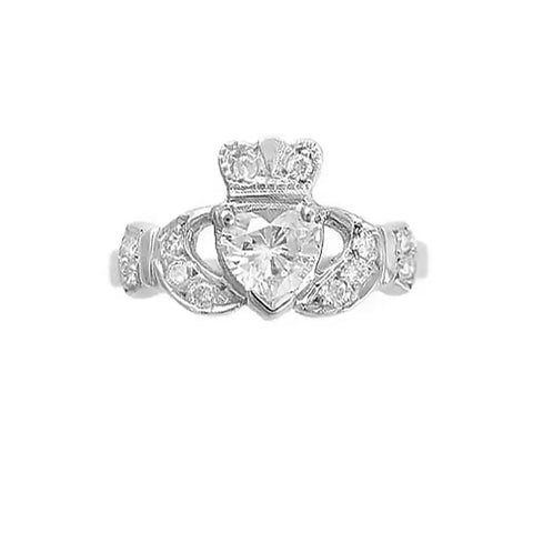 Irish Claddagh Engagement Ring With Gemstone Heart And Diamonds