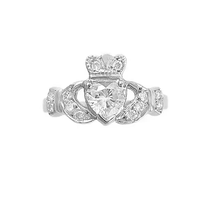 Irish Claddagh Engagement Ring With Gemstone Heart And Diamonds