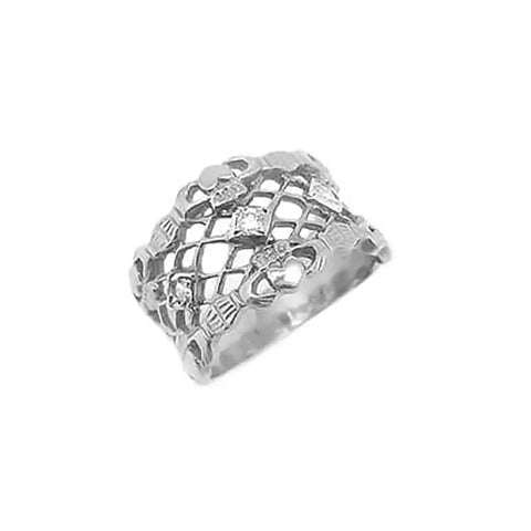 Triple Diamond Wide-Band Claddagh Ring