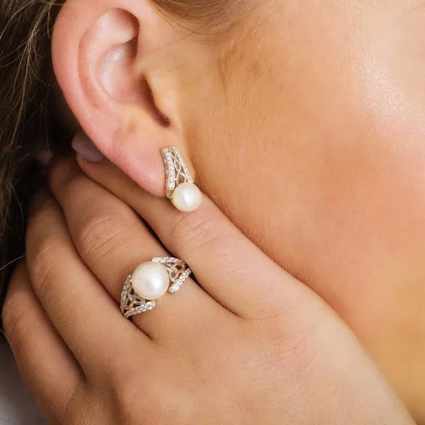 Sterling Silver Celtic Pearl Stud Earrings