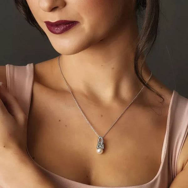 Sterling Silver Trinity Knot Pearl Pendant with Crystals