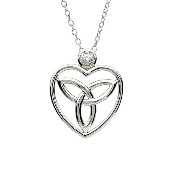 Silver Trinity Knot Heart Necklace with Crystal