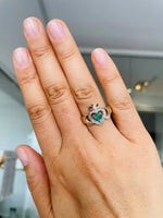 Heartshape Emerald and Diamond Irish Claddagh Ring