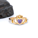 Yellow or White Gold Claddagh Birthstone Ring
