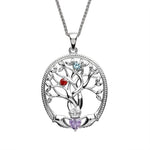 Birthstone Family Claddagh Tree of Life Necklace