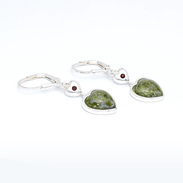 Connemara Marble Sterling Silver Heart Drop Earrings