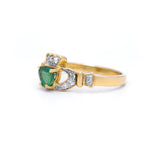 Gold Emerald and Diamond Irish Claddagh Engagement Ring Set