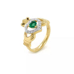 Heartshape Emerald and Diamond Irish Claddagh Ring