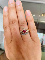 Claddagh Wedding Ring Set Adorned With Heartshaped Gemstone And Diamonds