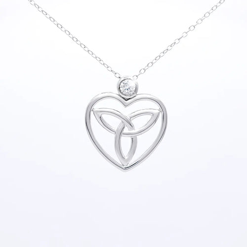 Silver Trinity Knot Heart Necklace with Crystal
