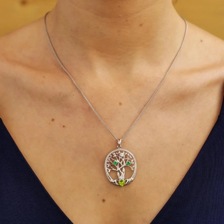 Birthstone Family Claddagh Tree of Life Necklace – view 7