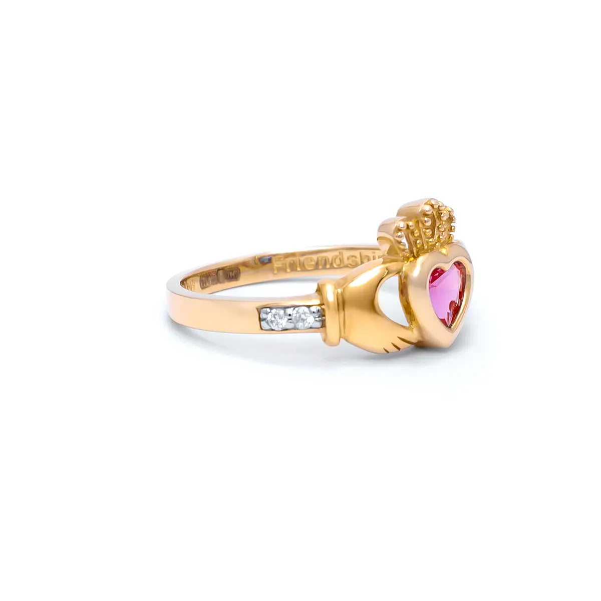 Yellow or White Gold Claddagh Birthstone Ring – view 5