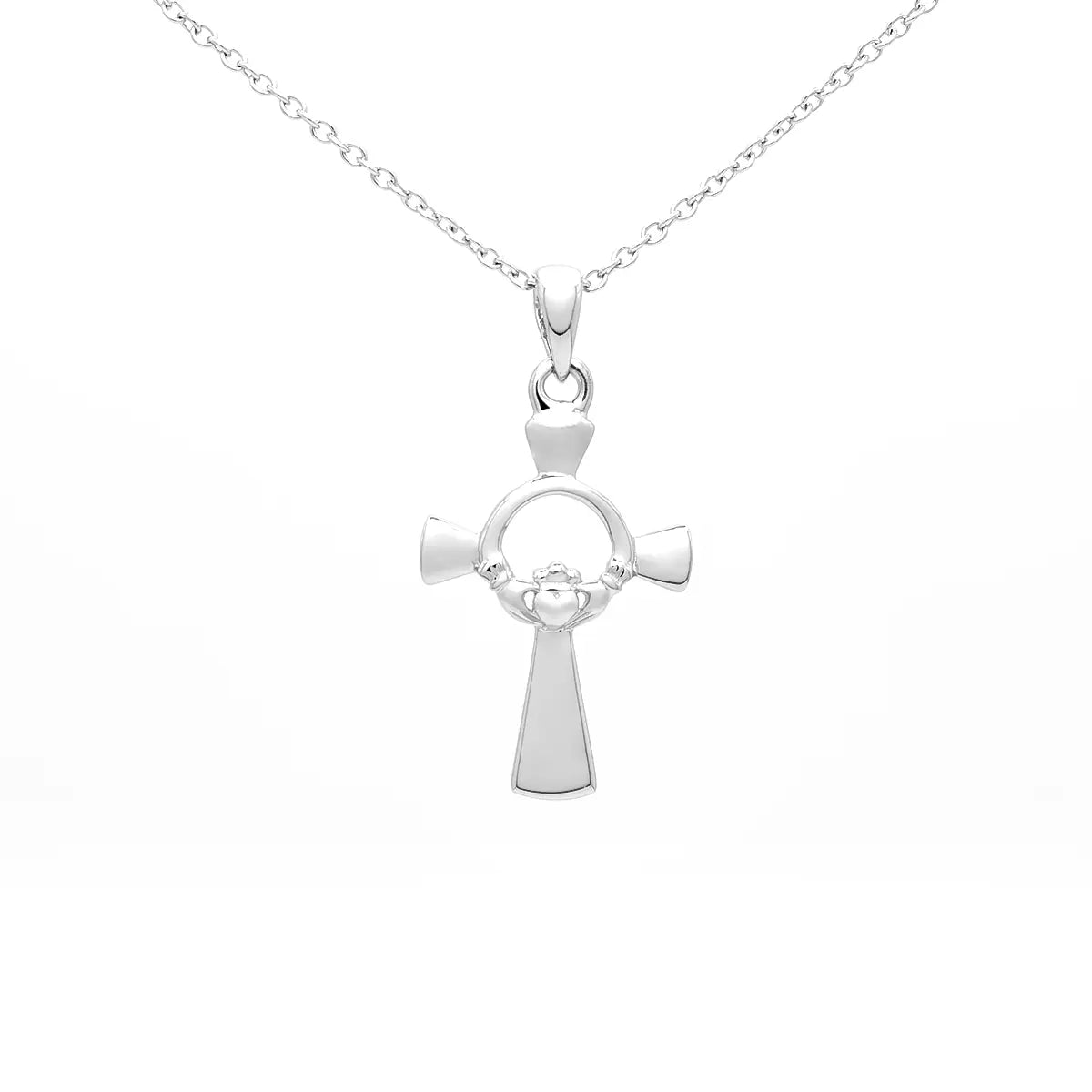 Sterling Silver Celtic Cross Claddagh Pendant – view 4