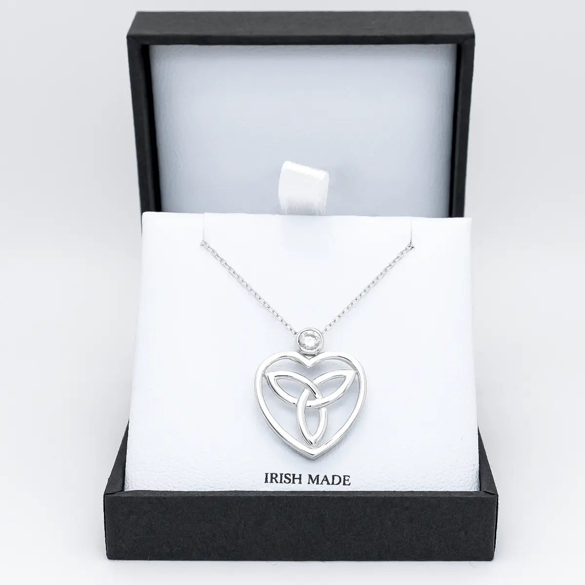 Silver Trinity Knot Heart Necklace with Crystal – view 4