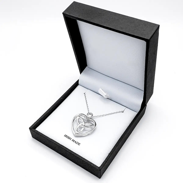 Silver Trinity Knot Heart Necklace with Crystal