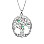 Birthstone Family Claddagh Tree of Life Necklace