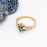 Gold Emerald and Diamond Irish Claddagh Engagement Ring Set
