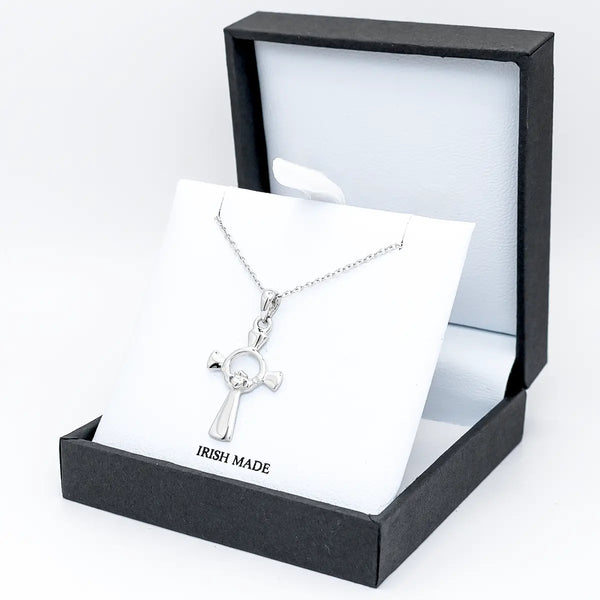 Sterling Silver Celtic Cross Claddagh Pendant