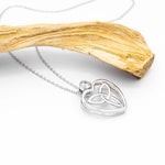 Silver Trinity Knot Heart Necklace with Crystal