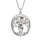 Birthstone Family Claddagh Tree of Life Necklace