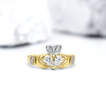 Claddagh Engagement & Wedding Ring Set Adorned With Precious Gemstones