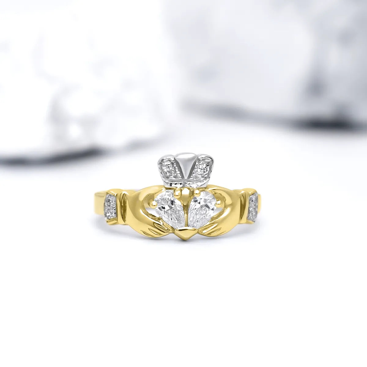 Claddagh Engagement & Wedding Ring Set Adorned With Precious Gemstones – view 6