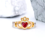Yellow or White Gold Claddagh Birthstone Ring