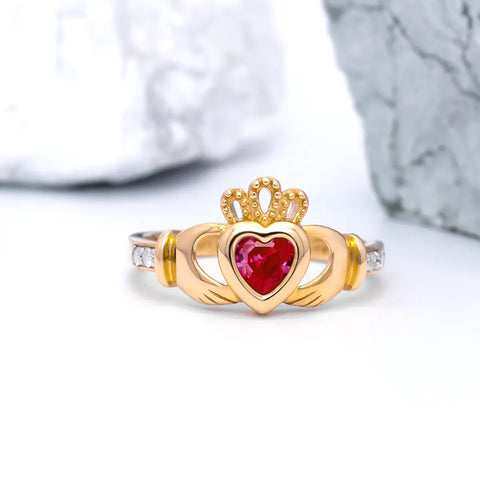 Yellow or White Gold Claddagh Birthstone Ring
