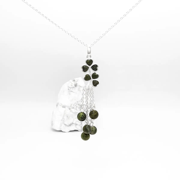 Connemara Marble Sterling Silver Double Shamrock Necklace