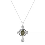 Oval Connemara Marble Sterling Silver Celtic Cross Pendant