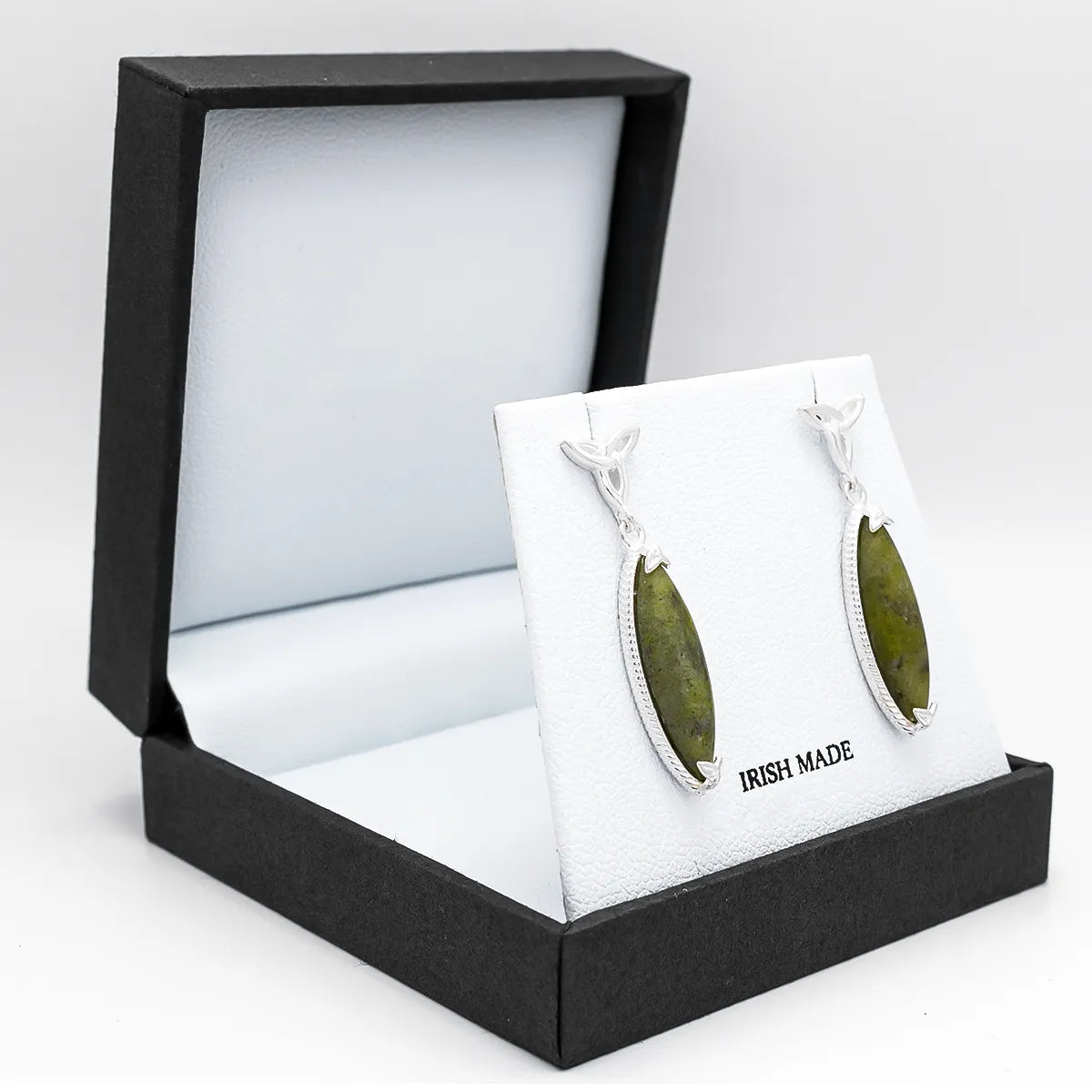 Connemara Marble Trinity Knot Marquise Earrings – view 5