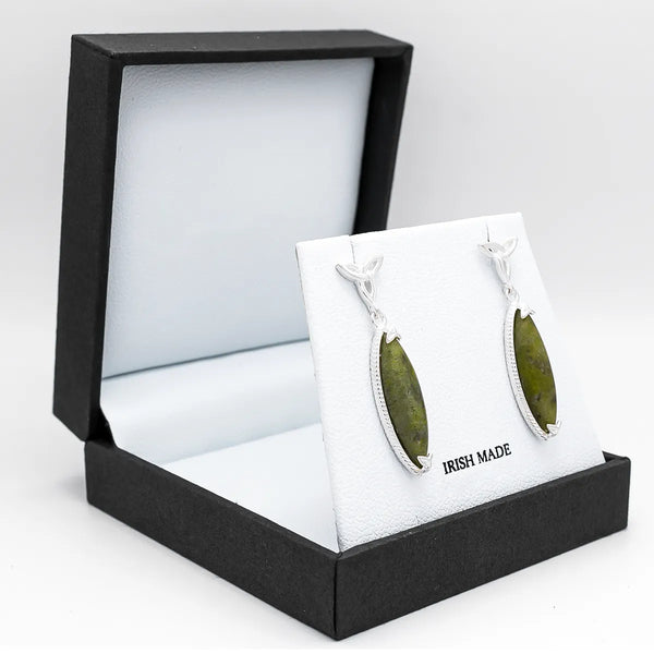 Connemara Marble Trinity Knot Marquise Earrings