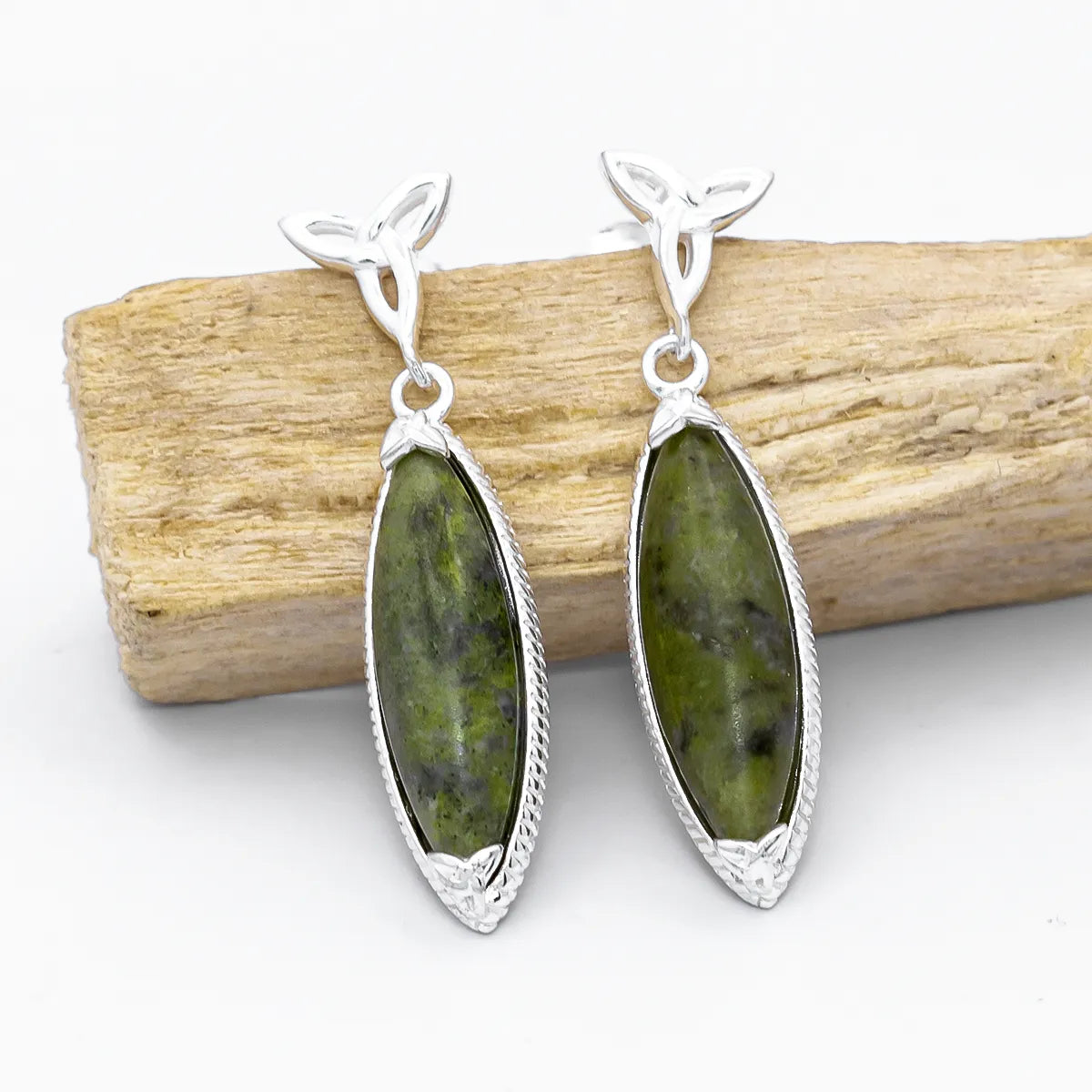 Connemara Marble Trinity Knot Marquise Earrings – view 2